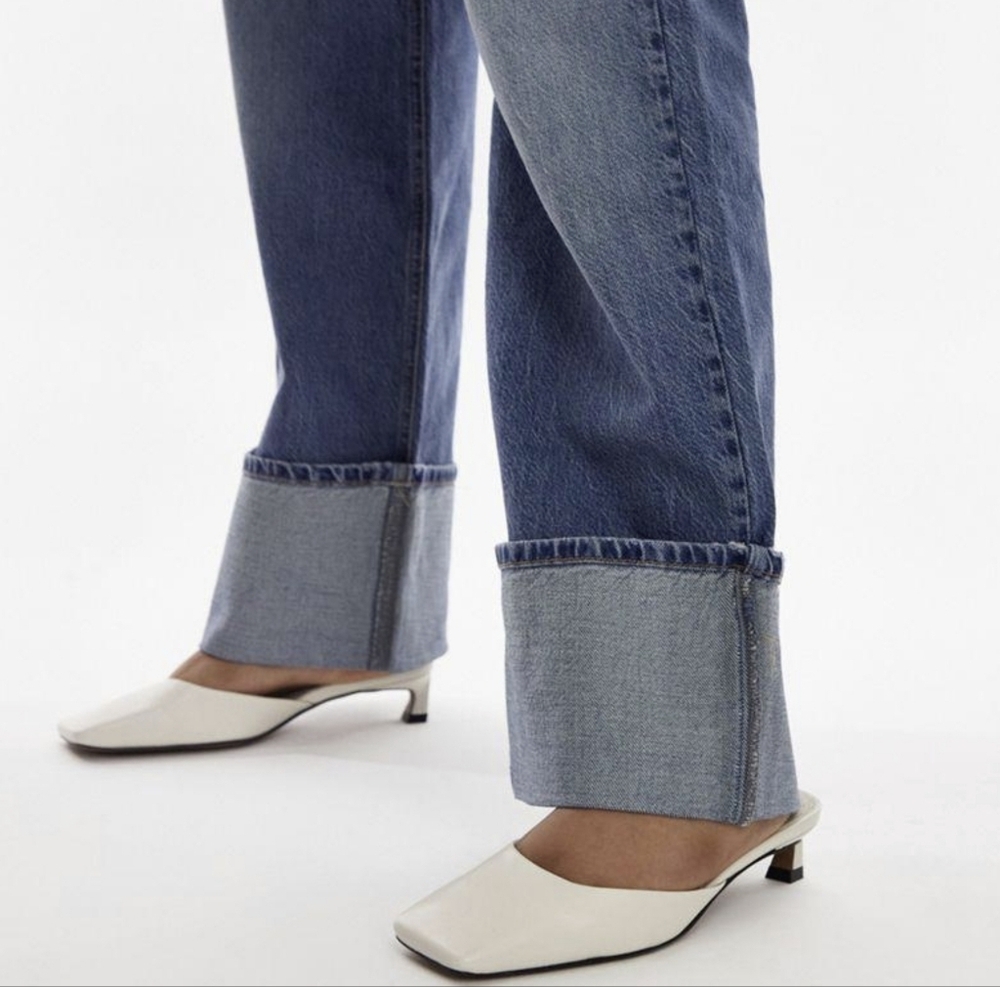 Topshop Audrey premium leather mid heeled square toe mules in off white Size 38